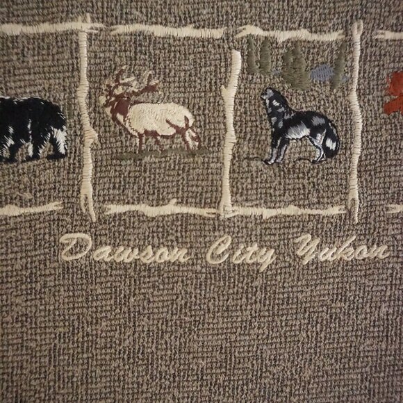 VTG Dawson City Yukon Embroidered Wildlife Fleece Lined Crewneck Sweatshirt L - Picture 5 of 11